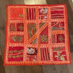 Authentic Pakistani Embroidered Handmade Floor Cushion Cover - Red